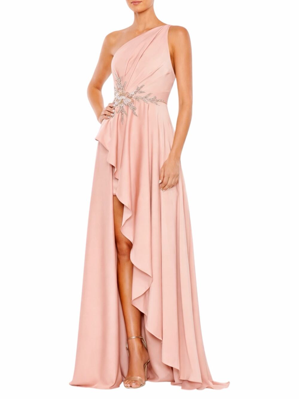 Mac Duggal Embellished One Shoulder Asymmetrical Gown Rose Size 10